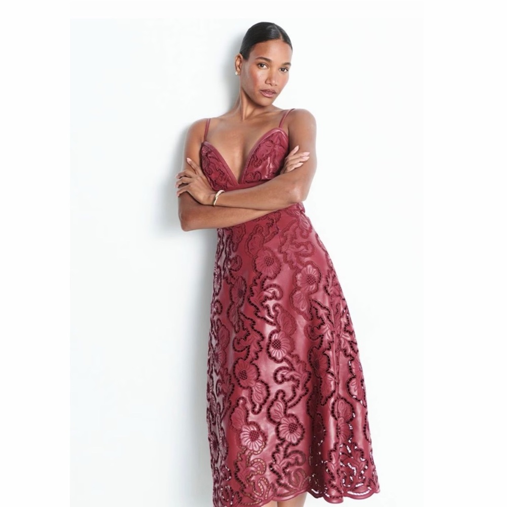White house black Market, Faux leather lace midi-dress, 12. 🍒 cherry wine